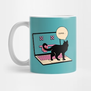 404 Error Laptop Black Cat in blue Mug